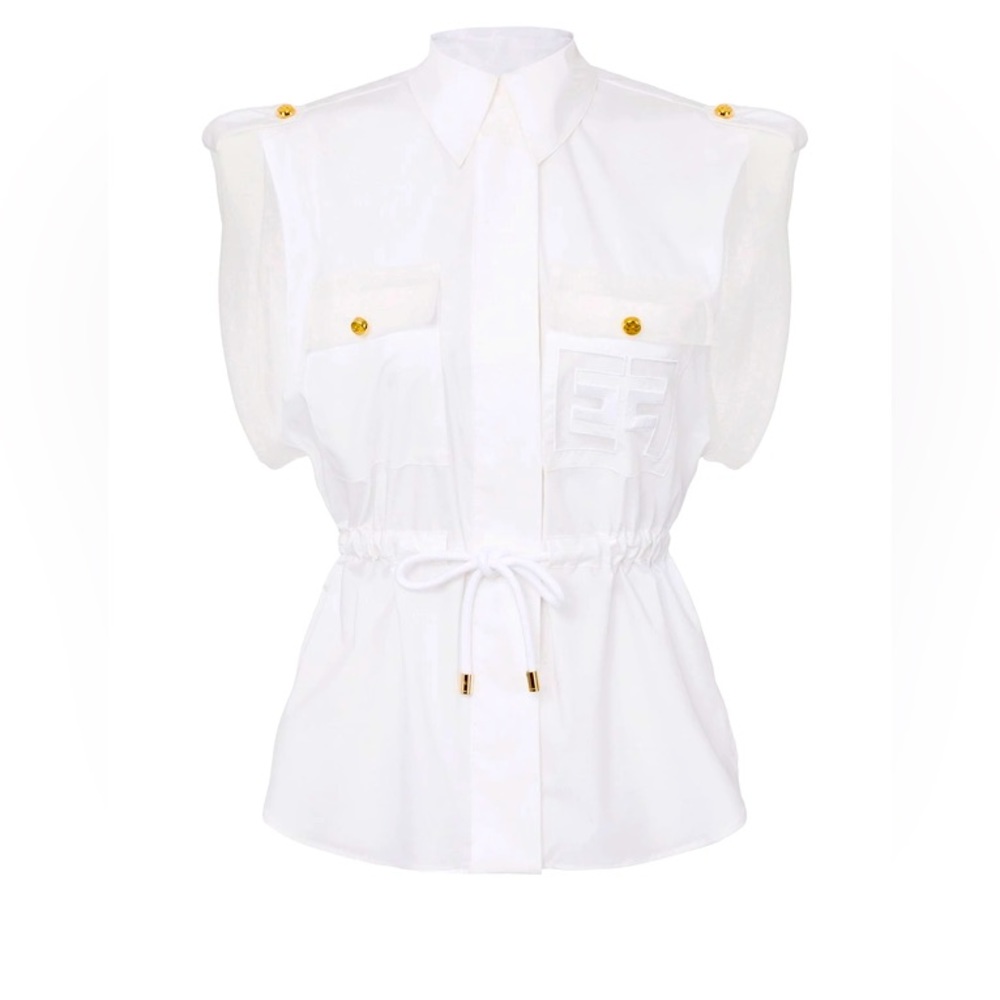 ELISABETTA FRANCHI SLEEVELESS BLOUSE WITH DRAWSTRING AND EMBROIDERED LOGO S, 40